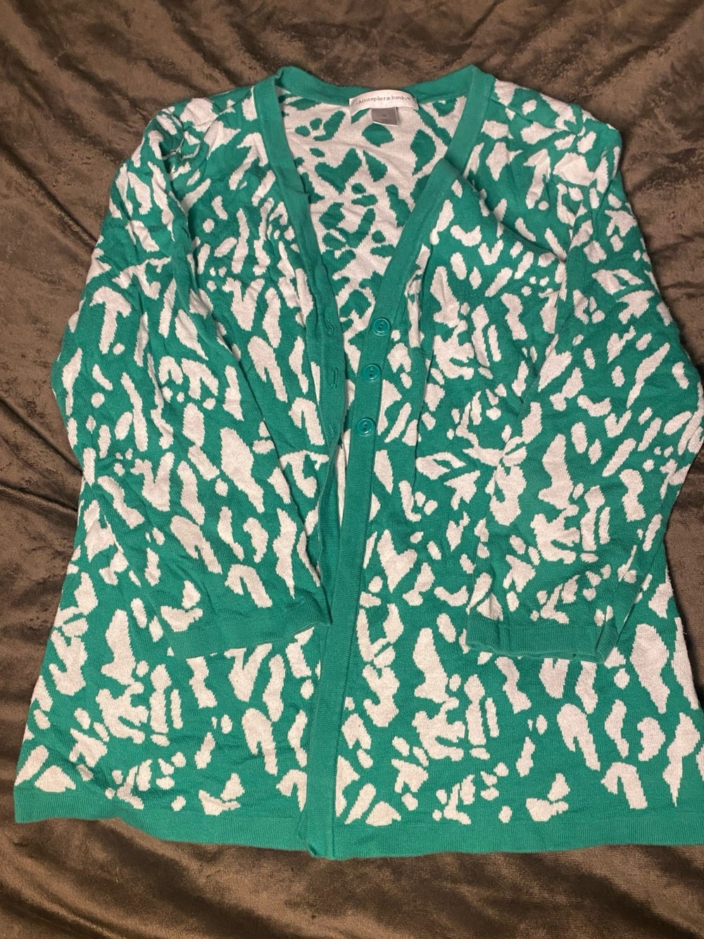Christopher & Banks Teal and White Patterned Cardigan